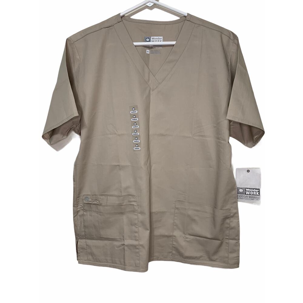 WonderWink Wonderwork V-Neck Scrub Top khaki M